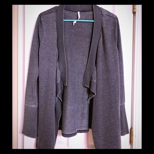 Gray Asymmetrical Open Cardigan